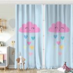 Gri Zeminde Pembe Bulutlu Baby Shower Çocuk Odası Fon Perde Realhomes