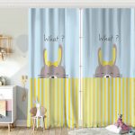 Beyaz Zeminde Gri Sarı Ayıcık Motifli Bebek Odası Fon Perde Realhomes