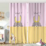 Pembe Zeminde Gri Sarı Ayıcık  Bebek Odası Fon Perde Realhomes