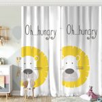 Gri Zeminde Hungry Aslan Motifli Dijital Baskılı Bebek Odası Fon Perde Realhomes