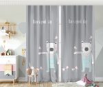 Gri Zeminde Ayıcık Bebek Odası Fon Perde Realhomes
