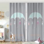 Pembe Zeminde Şemsiye ve Sevimli Ayıcıklar Motifli Bebek Odası Fon Perde Realhomes