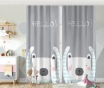 Gri Zeminde Sevimli Ayıcık Motifli Bebek Odası Fon Perde Realhomes