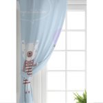 Mavi Zeminde Balon ve Ayıcık Desenli Bebek Odası Fon Perde Realhomes