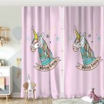 Gri Zeminde Unicorn Motifli Bebek Odası Fon Perde Realhomes