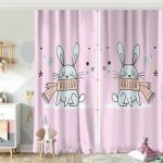 Gri Zeminde Atkılı Tavşan Motifli Bebek Odası Fon Perde Realhomes