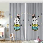 Pembe Zeminde Kardan adam Çizim Desenli Bebek Odası Fon Perde Realhomes