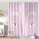 Gri Zeminde Uçan Fil Desenli Bebek Odası Fon Perde Realhomes