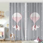 Pembe Zeminde Uçan Fil Desenli Bebek Odası Fon Perde Realhomes