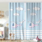 Pembe Zeminde Uçan Balon Desenli Bebek Odası Fon Perde Realhomes