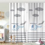 Gri Zeminde Helikopter Tasarımlı Bebek Odası Fon Perde Realhomes