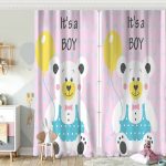 Gri Zeminde Ayıcık Desenli Dijtal Baskılı Bebek Odası Fon Perde Realhomes