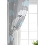 Mavi Bulut ve Gri Ay Tasarımlı  Bebek Odası Fon Perde Realhomes