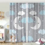 Mavi Bulut ve Gri Ay Tasarımlı  Bebek Odası Fon Perde Realhomes