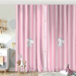 Gri Çizgili Fil Motifli Bebek Odası Fon Perde Realhomes