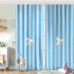 Gri Çizgili Fil Motifli Bebek Odası Fon Perde Realhomes