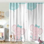 Siyah Beyaz Çizgili Fil Motifli Bebek Odası Fon Perde Realhomes