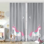 Pembe Unicorn At Desenli Dijital Baskılı Bebek Odası Fon Perde Realhomes