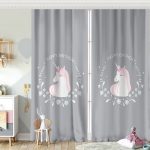 Mavi Zeminde Unicorn At Tasarımlı  Bebek Odası Fon Perde Realhomes