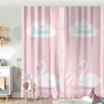 Gri Zeminde Kuğu Motifli Özel Tasarım Bebek Odası Fon Perde Realhomes