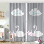 Pembe Zeminde Kuğu Motifli Özel Tasarım Bebek Odası Fon Perde Realhomes