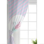 Mavi Pembe Çizgili Kuğu Tasarımlı Çocuk Odası Fon Perde Realhomes