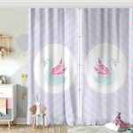 Mavi Gri Çizgili Kuğu Tasarımlı Çocuk Odası Fon Perde Realhomes