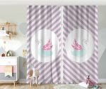 Pembe Gri Çizgili Kuğu Tasarımlı Çocuk Odası Fon Perde Realhomes