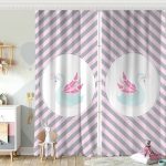 Beyaz Zeminli Mavi Kalpli Unicorn Desenli Çocuk Odası Fon Perde Realhomes