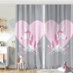 Beyaz Zeminli Mavi Kalpli Unicorn Desenli Çocuk Odası Fon Perde Realhomes
