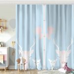 Gri Zeminde Sevimli Geyik Tasarımlı Çocuk Odası Fon Perde Realhomes