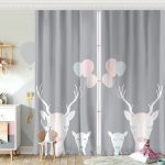 Beyaz Zeminde Unicorn Geyikler Tasarımlı Çocuk Odası Fon Perde Realhomes