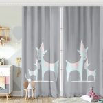 Beyaz Zeminde Unicorn Geyikler Tasarımlı Çocuk Odası Fon Perde Realhomes