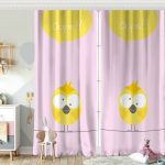 Mavi Zeminde Sarı Kuş Motifli Dijital Baskılı Çocuk Odası Fon Perde Realhomes