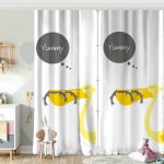 Mavi Zeminde Leylek Motifli Özel Tasarım Çocuk Odası Fon Perde Realhomes