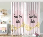 Pembe Zeminde Save The Date Motifli Çocuk Odası Fon Perde Realhomes