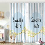 Gri Zeminde Save The Date Motifli Çocuk Odası Fon Perde Realhomes