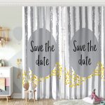 Mavi Zeminde Save The Date Motifli Çocuk Odası Fon Perde Realhomes