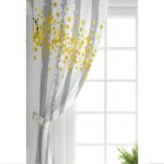 Gri Beyaz Çizgili Sarı Puanlı Temalı  Çocuk Odası Fon Perde Realhomes