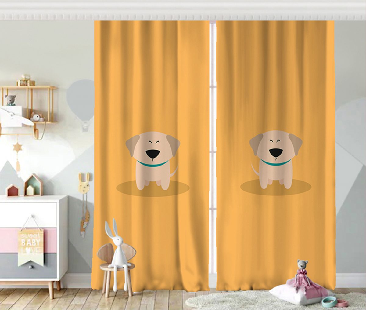 Realhomes Köpek Desenli Dijital Baskılı Modern Çocuk Odası Fon Perde Realhomes