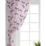 Realhomes Pembe Zeminde Unicorn Gökkuşağı Dijital Baskılı Modern Çocuk Odası Fon Perde Realhomes