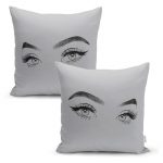 Gri Zeminde Fusya Kirpik Tasarımlı 2'Li Kırlent Kılıf Seti Realhomes