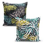 Siyah Zeminde Tropik Yapraklar Dekoratif Dijital Baskılı 3'Lü Kırlent Kılıf Seti Realhomes