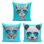 Siyah Zeminde Tropik Yapraklar Dekoratif Dijital Baskılı 3'Lü Kırlent Kılıf Seti Realhomes