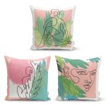 Beyaz Zeminde Portre Baskılı 3'Lü Kırlent Kılıf Seti Realhomes