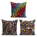 Pembe Zemin Üzerinde Unicorn Tasarımlı 3'Lü Kırlent Kılıf Seti Realhomes