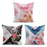 Pembe Zemin Üzerinde Unicorn Tasarımlı 3'Lü Kırlent Kılıf Seti Realhomes