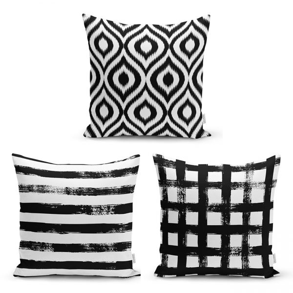 - Rh-K-3luset30-RealHomes-Ozel-Tasarim-Siyah-Ikat-Desen-Motifli-Dijital-Baskili-3Lu-Modern-Kirlent-Kilif-Seti - Realhomes  Siyah Geometrik Çizgi Tasarımlı Çiçek Motifli 3'Lü Kırlent Kılıf Seti Realhomes