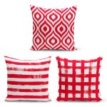 RealHomes Özel Tasarım Sarı İkat Desen Motifli Dijital Baskılı 3'Lü Modern Kırlent Kılıf Seti Realhomes