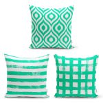 RealHomes Özel Tasarım Deniz Mavisi İkat Desen Motifli Dijital Baskılı 3'Lü Modern Kırlent Kılıf Seti Realhomes